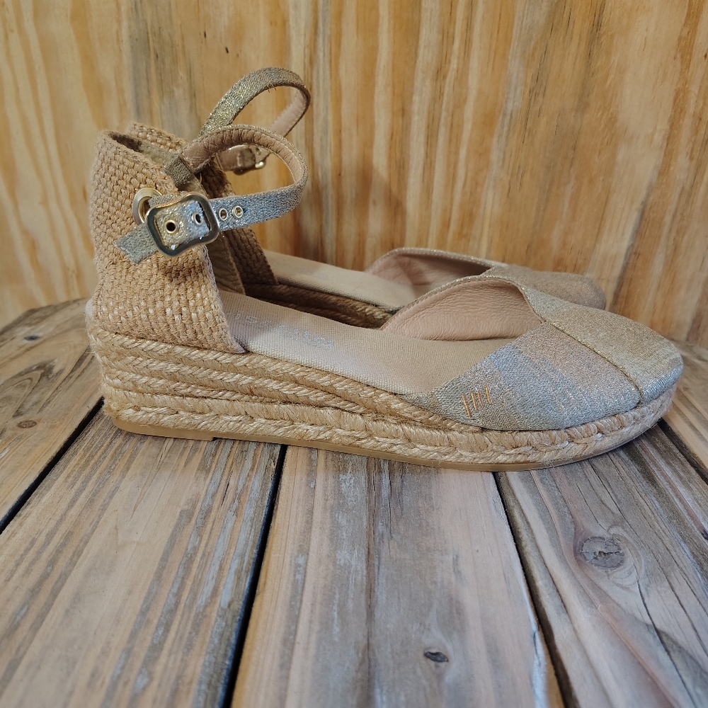 Viscata Barcelona Womens Size 40 Espadrille Wedge Made Spain Ankle Strap Gold